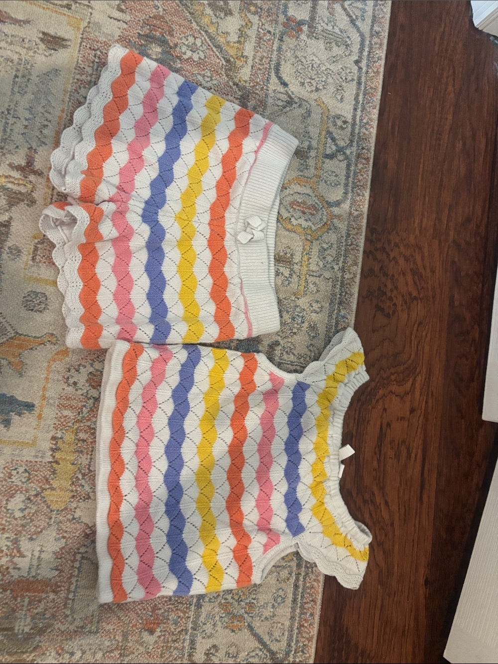 Rainbow Striped Knit Tank & Shorts Set - White Base